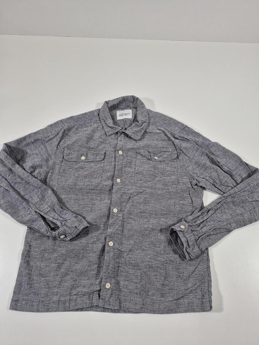 Albam Shirt Mens M Blue Chambray Cotton Linen Long Sleeve Button Up Portugal